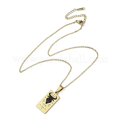 304 Stainless Steel Black Enamel Rectangle with Constellation Pendant Necklaces&nbsp;LS-NJEW-I128-01K
