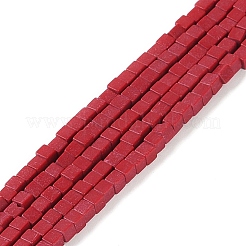天然石瑪瑙ビーズ連売り  染め  キューブ  暗赤色  2x2x2mm  穴：1mm  約150個/連  15.08インチ（38.3cm）&nbsp;G-M422-A01-04K