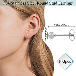 304ステンレススチール製ラウンドスタッドピアス100個  ステンレス鋼色  15x4mm&nbsp;EJEW-BBC0002-05C-P