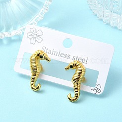 304ステンレススチールマイクロパヴェクリアキュービックジルコニアスタッドピアス（女性用）  タツノオトシゴ  24x13mm&nbsp;EJEW-B112-02G-01