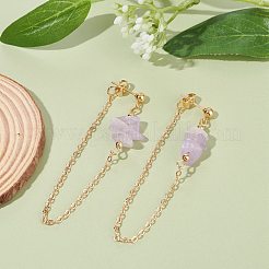 天然ラベンダーアメジストチップビーズダングルスタッドピアス（女性用）  チェーンドロップピアス  ゴールド  65x2mm  ピン：0.7mm&nbsp;EJEW-TA00028-04