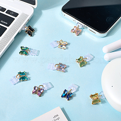 10 個のプラスチックモバイル防塵プラグ  蝶  真鍮ガラスペンダントと  ミックスカラー  22mm  10個/セット&nbsp;HJEW-SC00181