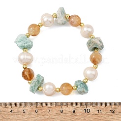 Round Natural Citrine & Nuggets Amazonite Beads Stretch Bracelets&nbsp;BJEW-JB14287-03