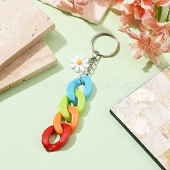 アクリルカーブチェーンキーホルダー  樹脂製デイジーチャームと鉄製キーホルダーリング付き  カラフル  12.8~13cm&nbsp;KEYC-JKC00633-04