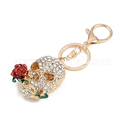 Skull with Rose Alloy Rhinestone Pendant Decoration Keychains&nbsp;KEYC-B019-02