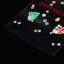 クリスマステーマの粘着プラスチック製ベーキングウェアバッグ  鉄線ツイストタイ付き  チョコレート用  キャンディ  クッキー  長方形  ミックスカラー  271x129x0.1mm  5スタイル  10個/スタイル  50個/袋&nbsp;ABAG-F006-03