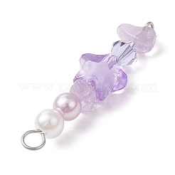 4Pcs 4 Colors Glass & Acrylic Pearl & Natural Green Aventurine & Natural Red Aventurine & Natural Red Jasper & Natural Ametrine Chip Star Connector Charms&nbsp;PALLOY-JF03339