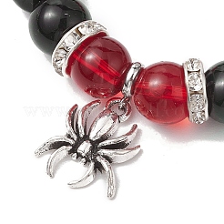 2Pcs 10mm Round Blue Cat Eye & Red Glass & Black Glass Beaded Stretch Bracelet Sets for Lover&nbsp;BJEW-JB10325-04
