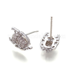 環境に優しい真鍮製キュービックジルコニアスタッドピアス  カン付き  鉛フリー＆カドミウムフリー  昆虫  透明  ミックスカラー  11x7.5x3mm  ピン：0.8mm&nbsp;ZIRC-O028-01