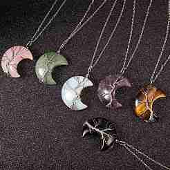 6Pcs 6 Style Natural & Synthetic Gemstone Tree of Life Wire Wrapped Pendants&nbsp;G-SZ0001-66