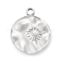 変色しない304ステンレススチールペンダント  フラットラウンド、サンチャーム付き  ステンレス鋼色  18.5x15x2mm  穴：2mm&nbsp;STAS-F287-30P