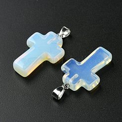 オパールペンダント  304ステンレススチールのスナップオンベイル付きクロスチャーム  ステンレス鋼色  36x22.5x8mm  穴：7x4.5mm&nbsp;GG-K002-11T