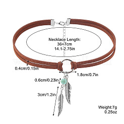 Bohemian Style Alloy Feather Charm & Synthetic Turquoise Pendant Choker Necklaces&nbsp;FS-WGABF31-01