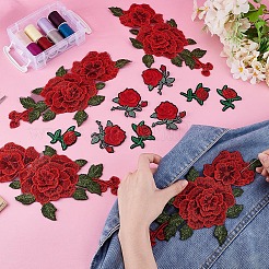 12個 3スタイルの花の刺繍ポリエステル布アイロンパッチ  マスクと衣装のアクセサリー  パイルレットアップリケ  ファイヤーブリック  57.5~130x50~240x1.5mm  4個/スタイル&nbsp;PATC-GA0001-52