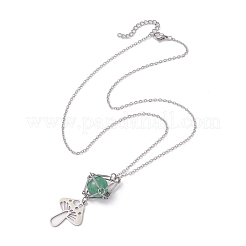 Natural Green Aventurine Interchangeable Holder Pendant Necklace for Women&nbsp;NJEW-JN04631-01