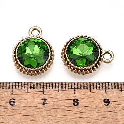 K5ガラスチャーム  フラットラウンド  多面カット  合金パーツ  ライトゴールド  グリーン  17~17.7x14x5.2~6mm  穴：2mm&nbsp;PALLOY-T090-43KCG-05