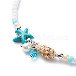 4Pcs 4 Style Natural Pearl & Shell & Dyed Synthetic Turquoise Beaded Necklaces Set&nbsp;NJEW-JN04039