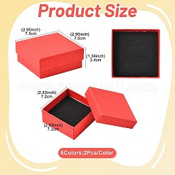 12色の正方形厚紙ネックレスボックス6個  ベルベットスポンジ入りジュエリー収納ケース  ネックレス用  ミックスカラー  7.5x7.5x3.4cm  2個/カラー&nbsp;CBOX-FS0001-11