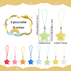 スターアクリルモバイルストラップ  ポリエステルコードモバイルアクセサリー装飾  ミックスカラー  8~8.3cm  8色  2個/カラー  16個/セット&nbsp;HJEW-AB00160