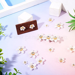 50個5スタイルのアクリルカボション  花  ラインストーン付き  ホワイト  11~28x11.5~24.5x4.8~8.5mm  10個/スタイル&nbsp;MACR-TA0002-90