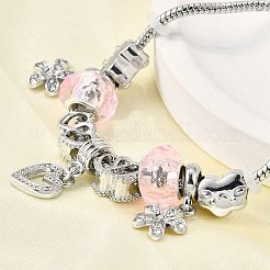 合金ヨーロッパビーズチャームブレスレット  女性用スネークチェーンブレスレット  花とハートと雲  樹脂とラインストーンとシリコン  鉛フリー＆カドミウムフリー  プラチナ  7-1/8インチ（18cm）&nbsp;BJEW-F495-12P
