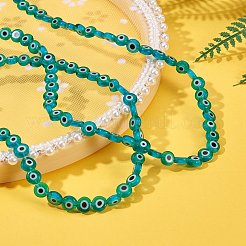 2 Strands Handmade Evil Eye Lampwork Flat Round Beads Strands&nbsp;LAMP-SZ0001-03
