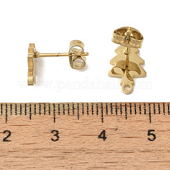 イオンプレーティング（IP）304ステンレススチールスタッドピアス金具  クリスマスツリー  ゴールドカラー  12x8mm  穴：1.2mm  ピン：0.7x11mm&nbsp;STAS-I206-23G