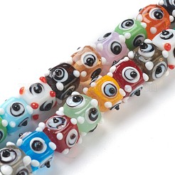 手作りのでこぼこランプワークビーズ  目の正方形  カラフル  12~13x8.5~9mm  穴：2mm  約20個/連  6.89インチ（17.5cm）&nbsp;LAMP-J092-03B