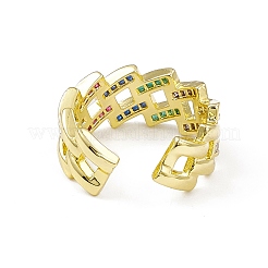 キュービックジルコニア菱形オープンカフリング  女性のための本物の 18 k ゴールド メッキ真鍮中空リング  カドミウムフリー＆鉛フリー  ミックスカラー  usサイズ8（18.1mm）&nbsp;RJEW-I091-01G