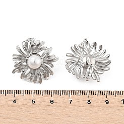 Brass ABS Plastic Imitation Pearl Flower Stud Earrings&nbsp;EJEW-S258-01P
