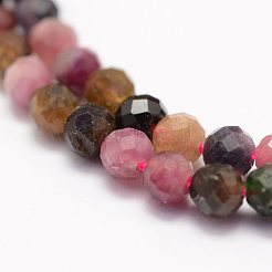 天然のマルチカラートルマリンビーズ連売り  多面カット  ラウンド  4mm  穴：1mm  約86~100個/連  15.1~15.5インチ（38.5~39.5cm）&nbsp;G-F460-31