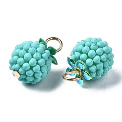 ラバー加工ABSプラスチックペンダント  鉄ループ付き  ゴールドカラー  ベリー  ターコイズ  18x12mm  穴：4x3mm&nbsp;KY-N013-001D