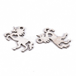 変色しない201ステンレススチールペンダント  レーザー切断  ユニコーン  ステンレス鋼色  15x15x1mm  穴：1.4mm&nbsp;STAS-Q238-024