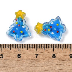 ガラスエナメルビーズ  クリスマスツリー  ドジャーブルー  18x15x7mm  穴：1.2mm&nbsp;X1-LAMP-S070-05E