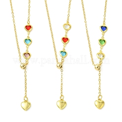 Adjustable Heart Handmade Brass Glass Link Chain Lariat Necklaces for Women&nbsp;NJEW-JN06457