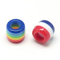 不透明ストライプ樹脂ヨーロピアンビーズ  大穴ビーズ  バレル  ミックスカラー  12x10.5mm  穴：5.5mm&nbsp;RESI-S344-M