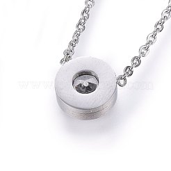 304ステンレススチールジュエリーセット  ペンダントネックレス＆スタッドピアス＆ブレスレット  キュービックジルコニア付き  フラットラウンド  ステンレス鋼色  17.7インチ（45cm）  180mm  9~10x4mm  ピン：0.8mm&nbsp;SJEW-H137-24P