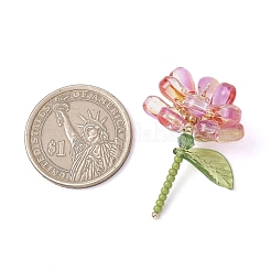 クリアガラスペンダント  花  パールガラスパールラウンドビーズと304ステンレススチールループ付き  サクランボ色  36x29x24mm  穴：1.6mm&nbsp;PALLOY-MZ00732-04