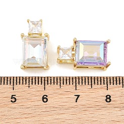 真鍮製ガラスチャーム  長方形チャーム  多面カット  ミックスカラー  16x9x6mm  穴：4.3x2.3mm&nbsp;GL-CBABDD8-12G