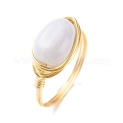 Natural Blue Lace Agate Oval Finger Rings&nbsp;RJEW-JR00441-02