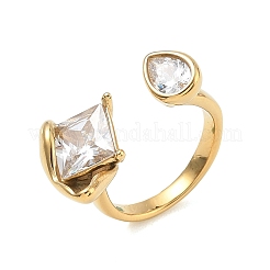 304 Stainless Steel Pave Clear Cubic Zirconia Cuff Open Rings for Women&nbsp;RJEW-F207-03B-G