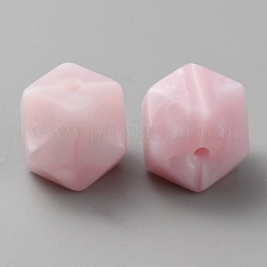 六角形の食品グレードの環境に優しいシリコーン焦点ビーズ  プラム  18x18x14mm  穴：2.5mm&nbsp;SIL-WH0012-039A