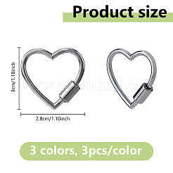 9Pcs 3 Colors Alloy Heart-shaped Locking Carabiner Clasps&nbsp;FIND-DC0005-45