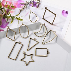 ラックメッキ合金空枠ペンダント  UVレジンDIY用  エポキシ樹脂  プレスジュエリー  混合図形  アンティークブロンズ  72個/箱&nbsp;PALLOY-SZ0001-18AB
