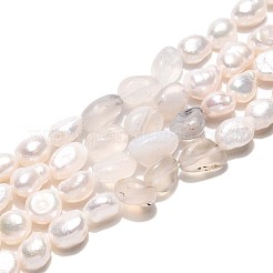 Natural Cherry Blossom Agate Nuggets & Natural Cultured Freshwater Pearl Beads Strands&nbsp;PEAR-N023-01A-05