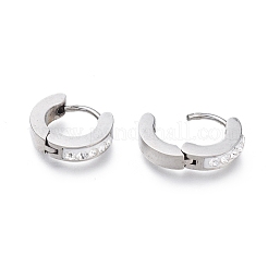 304ステンレススチール製ハギーフープピアス  ポリマークレイラインストーン付き  リング  ステンレス鋼色  10.5x12x3mm  ピン：1mm&nbsp;EJEW-O087-14P