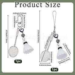 2Pcs 2 Styles Badminton & Racket Alloy & Resin & PVC Pendant Decorations&nbsp;AJEW-BM0001-19