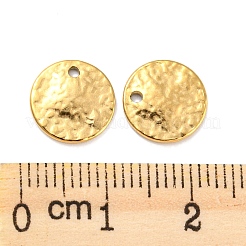 304ステンレススチールチャーム  テクスチャ  フラットラウンドのチャーム  18KGP本金メッキ  10x1mm  穴：1mm&nbsp;STAS-Z047-07G