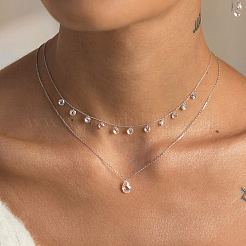 S925 Silver Zircon Water Drop Earrings Necklace Set Elegant Minimalist Jewelry for Daily Wear&nbsp;ZZ8208-2