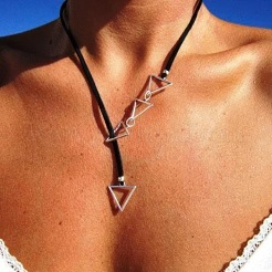 Adjustable Alloy Triangle Imitation Leather Cord Lariat Necklaces&nbsp;WGC01CF-01